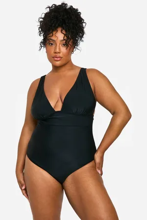 Boohoo Womens Plus Tummy Control Plunge Swimsuit