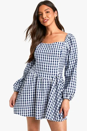 Boohoo Womens Gingham Long Sleeve Mini Dress