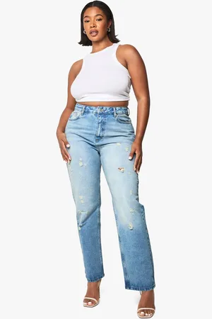 Boohoo Womens Plus Straight Leg Washed Jean