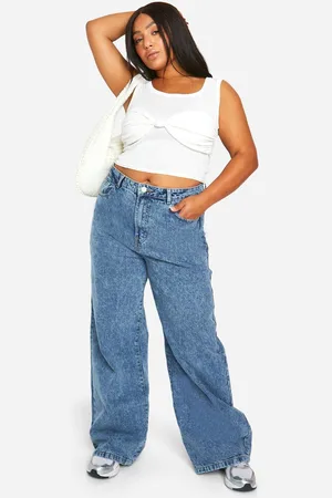 Boohoo Womens Basics Plus Basics High Waisted Wide Leg Jeans