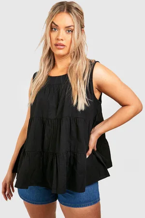 Boohoo Womens Plus Tiered Poplin Smock Top