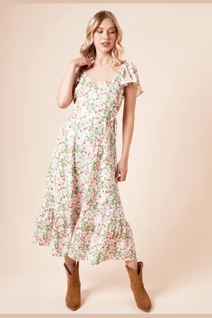 Dorothy Perkins Womens Wrap Front Frill Sleeve Tiered Midi Dress