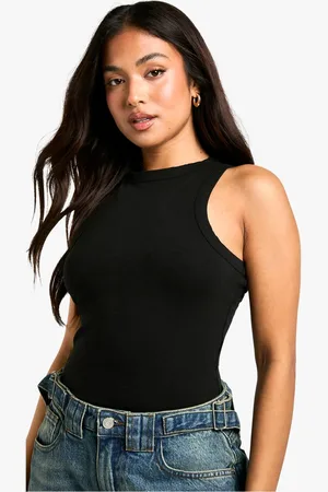 Boohoo Womens Petite Basic Racer Neck Bodysuit