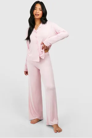 Boohoo Womens Petite Long Sleeve Shirt & Trousers Pyjama Set