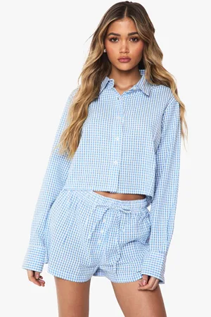 Boohoo Womens Seersucker Pinstripe Crop Shirt and Shorts Co-ord