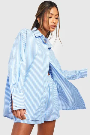 Boohoo Womens Cotton Pinstripe Oversized Pyjama Shirt
