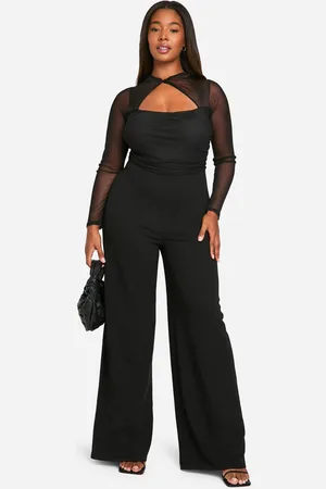 Boohoo Womens Plus Mesh Twist Detail Wide Leg Jumpsuit