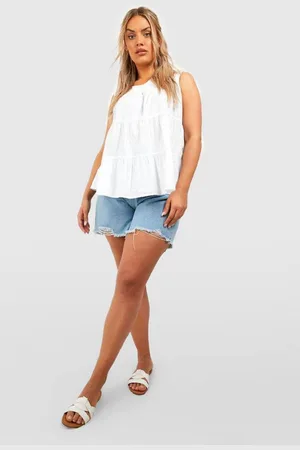 Boohoo Womens Plus Tiered Poplin Smock Top