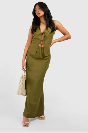 Boohoo Womens Petite Linen Blend Maxi Skirt