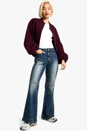 Boohoo Womens Pocket Detail Stretch Flared Jean