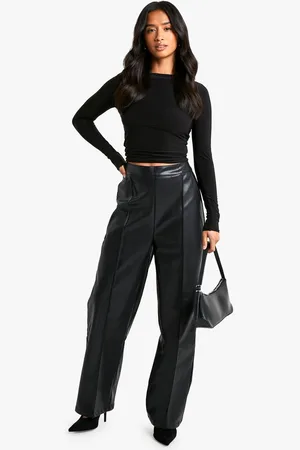 Boohoo Womens Petite Straight Leg Faux Leather Trouser