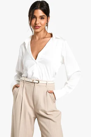 Boohoo Womens Satin V-neck Button Up Shirt