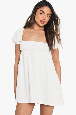 Boohoo Womens Puff Sleeve Cotton Smock Mini Dress