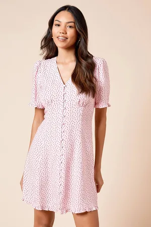 Dorothy Perkins Womens Spot Button Up Frill Detail Mini Dress
