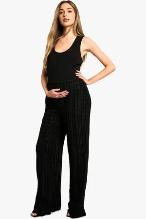 Boohoo Womens Maternity Textured Crinkle Wide Leg Trousers
