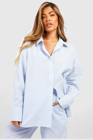 Boohoo Womens Cotton Pinstripe Oversized Pyjama Shirt