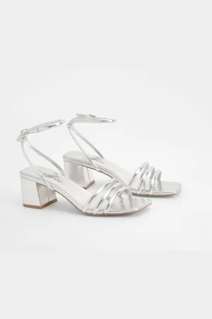 Boohoo Womens Square Toe Triple Strap Low Block Heel Sandals
