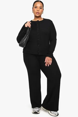 Boohoo Womens Plus Soft Rib Cardigan And Elasticated Trouser Set
