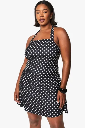 Boohoo Womens Plus bengaline polka dot square neck mini dress