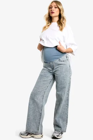 Boohoo Womens Maternity Over The Bump Wide Leg Jeans