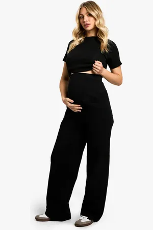 Boohoo Womens Maternity Over The Bump Wide Leg Jeans