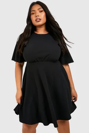 Boohoo Womens Plus Pleated Angel Sleeve Skater Dress