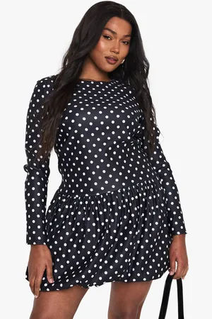 Boohoo Womens PLUS POLKA DOT PUFFBALL MINI DRESS