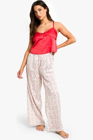 Boohoo Womens Petite Cherry Print Cami Top & Trousers Pyjama Set