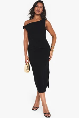 Boohoo Womens Linen Look Asymetric Midaxi Dress