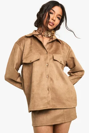 Boohoo Womens Suede Look Oversized Shirt