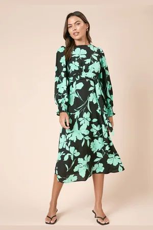 Dorothy Perkins Womens Green Floral Empire Midi Dress