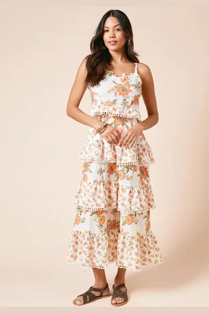 Dorothy Perkins Womens Large Printed ruffle pom pom midi dress