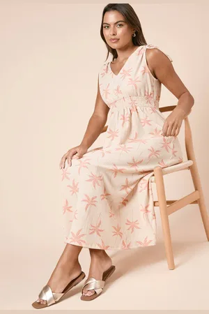 Dorothy Perkins Womens Palm Tie Shoulder Shirred Waist Midi Dress