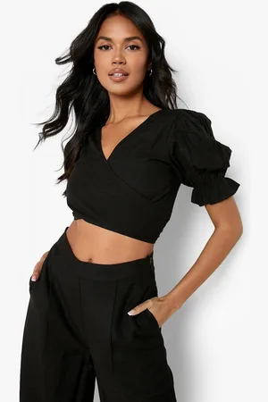 Boohoo Womens Linen Look Wrap Crop Top
