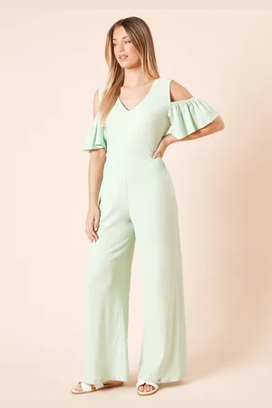 Dorothy Perkins Womens Pin Spot Cold Shoulder Flutter Sleeve Jumpsuit