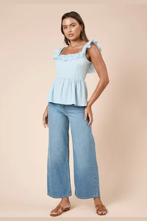 Dorothy Perkins Womens Broderie Sleeve Peplum Top