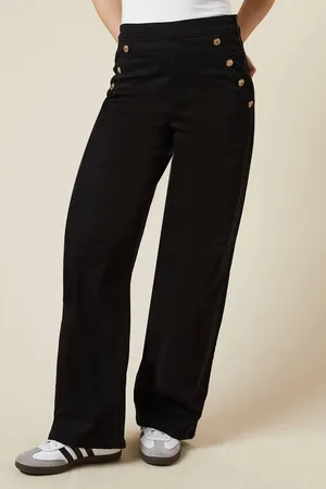 Dorothy Perkins Womens Military Button Detail Wide Leg Jean