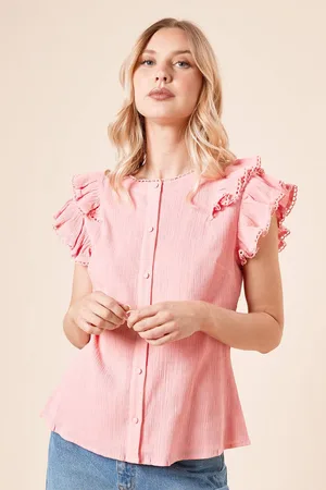 Dorothy Perkins Womens Lace Trim Button Up Top