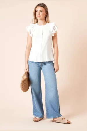 Dorothy Perkins Womens Lace Trim Button Up Top