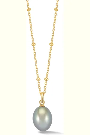 Dower & Hall Timeless Adjustable 10mm Oval Dove Grey Freshwater Pearl Pendant