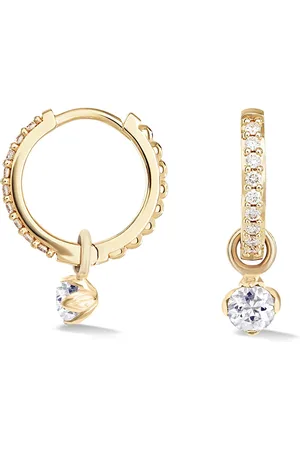 Dower & Hall 9k Medium White Diamond Hoops with Lotus Drops