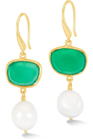 Dower & Hall Green Onyx Pebble & Pearl Drop Earrings