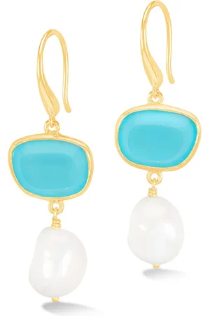Dower & Hall Chalcedony Pebble & Pearl Drop Earrings