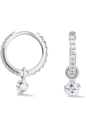 Dower & Hall 9k Medium White Diamond Hoops with Lotus Drops