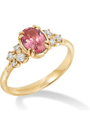 Dower & Hall 18k Large Oval Padparadscha & Diamond Stargazer Ring