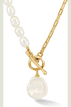 Dower & Hall Luna Medium Freshwater Pearl, Chain and Keshi Drop Necklace