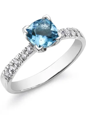Dower & Hall 18k Lotus Engagement Ring with Cushion Cut Aquamarine