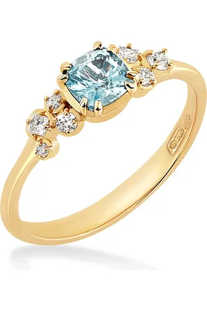 Dower & Hall 18k 5mm Cushion Aquamarine & Diamond Stargazer Ring