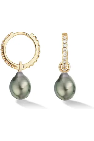 Dower & Hall 9k Diamond Hoops + Tahitian Pearl Drops