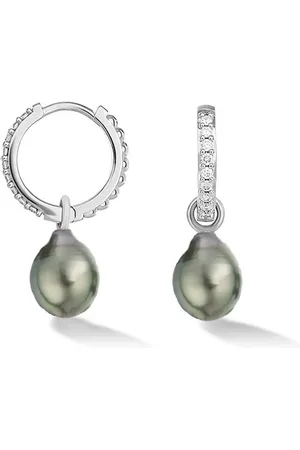 Dower & Hall 9k Diamond Hoops + Tahitian Pearl Drops